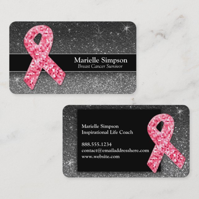 Carte De Visite Parties scintillant rose chaud Cancer du sein Surv (Devant / Derrière)