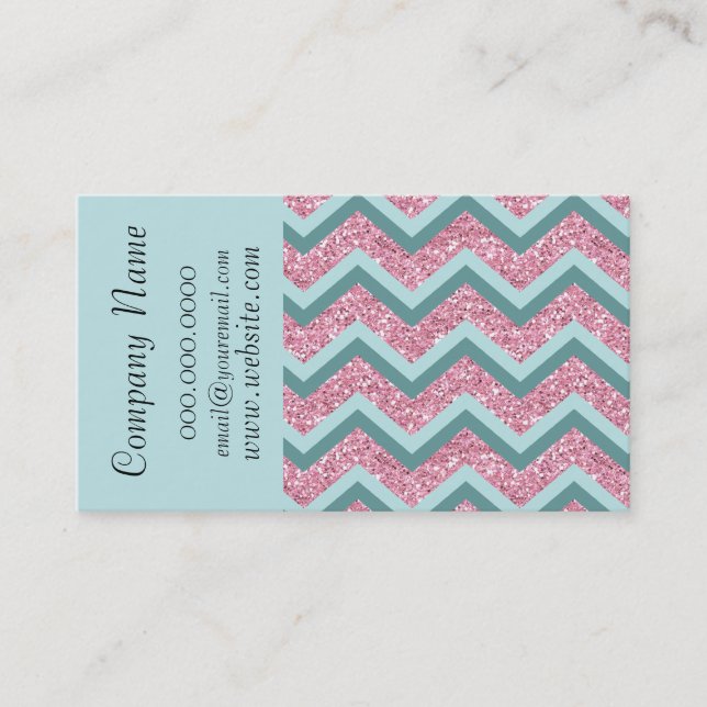 Carte De Visite Parties scintillant rose Chevron ZigZag Motif Cart (Devant)