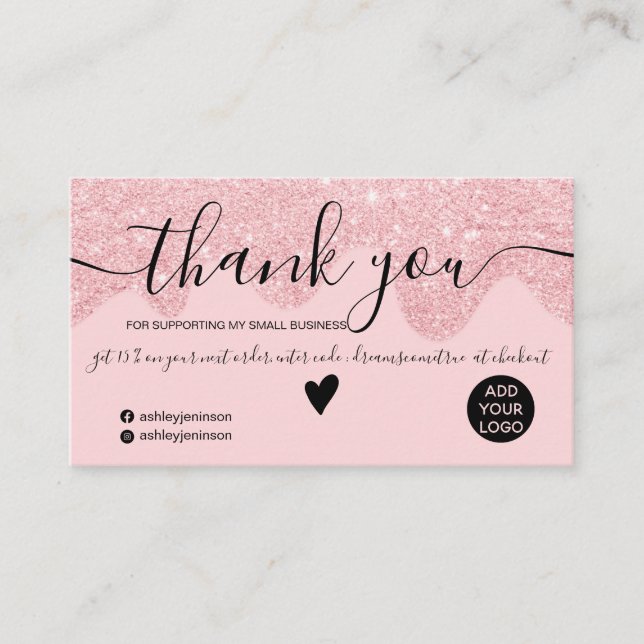 Carte De Visite Parties scintillant rose chic gouttes de rougir or (Devant)