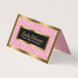 Carte De Visite Parties scintillant Rose Clair Et Cadre Or