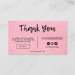 Carte De Visite Parties scintillant rose et noir Faux Merci Média 