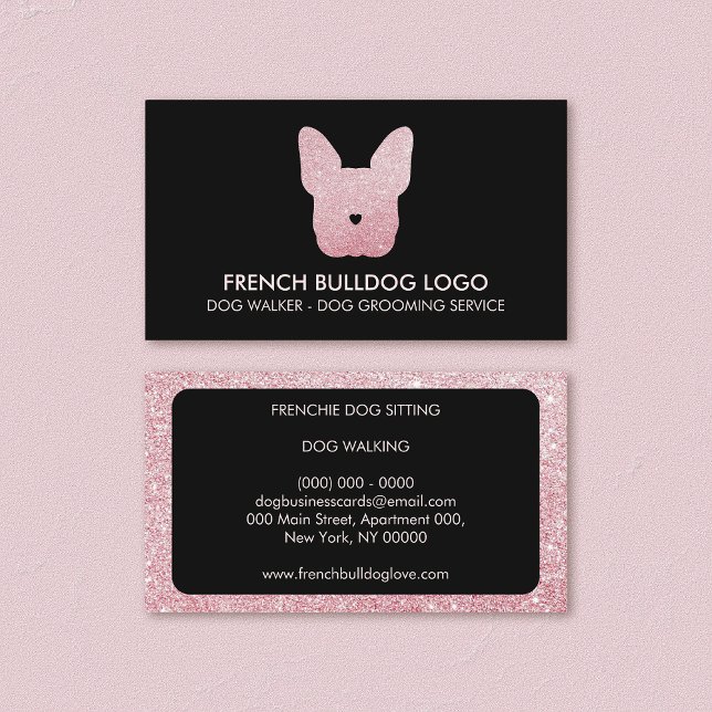 Carte De Visite Parties scintillant Rose Français Bulldog Groomer  (Créateur téléchargé)