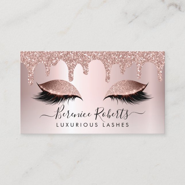 Carte De Visite Parties scintillant rose Gold Blush Rose Lash Exte (Devant)