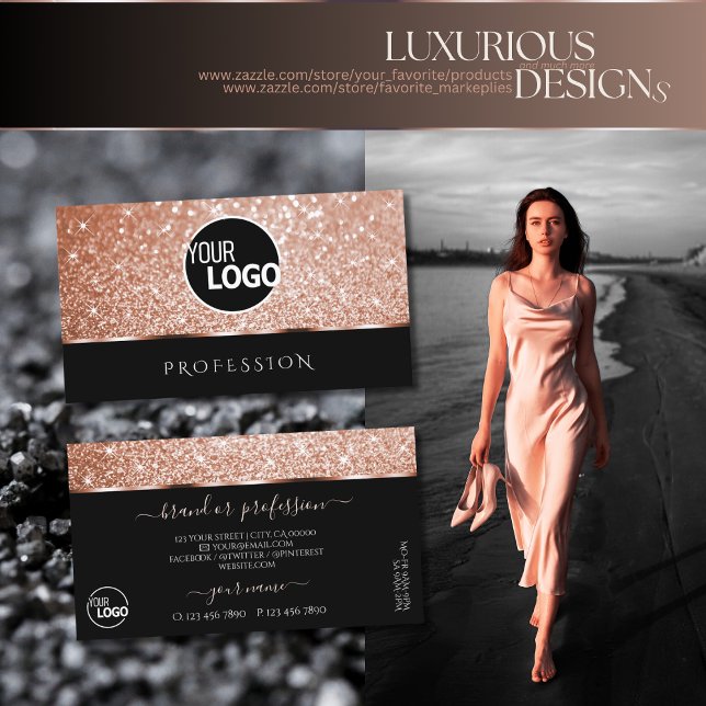 Carte De Visite Parties scintillant Rose Gold de luxe Stars Chic B (Créateur téléchargé)