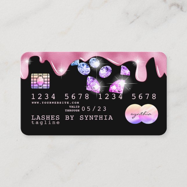 Carte De Visite Parties scintillant rose gouttes diamants hologram (Devant)
