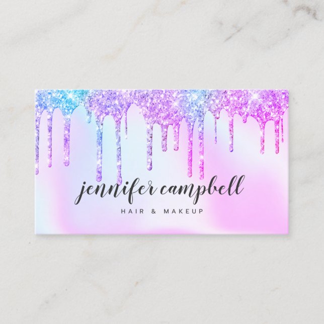 Carte De Visite Parties scintillant rose gouttes maquillage cheveu (Devant)