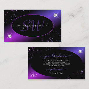Carte De Visite Parties scintillant rose noir violet étoiles Bijou