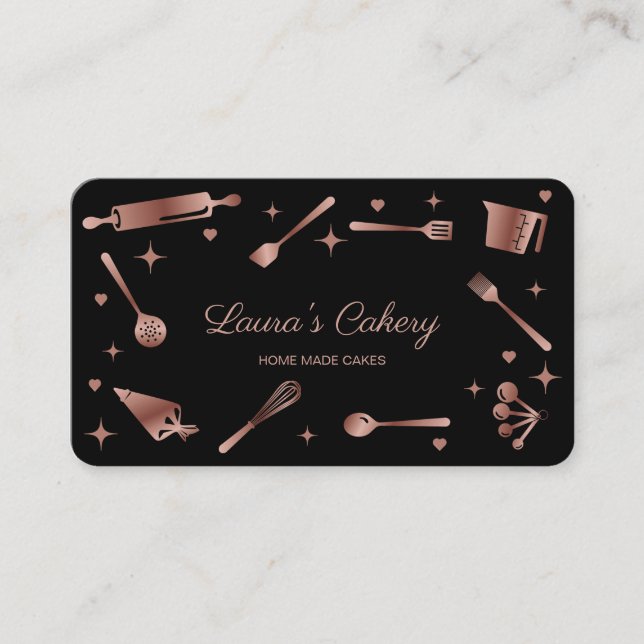 Carte De Visite Parties scintillant Rose Outils de cuisson en or U (Devant)
