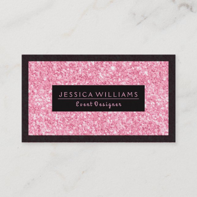 Carte De Visite Parties scintillant rose pâle Imprimer Accent noir (Devant)