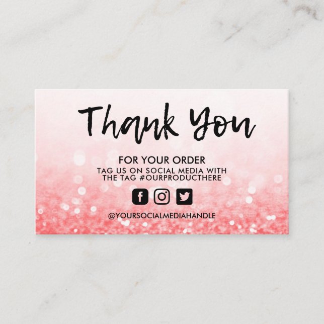 Carte De Visite Parties scintillant rose rouge Merci tendance du s (Devant)