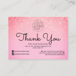 Carte De Visite Parties scintillant rose vif Ombre Merci client