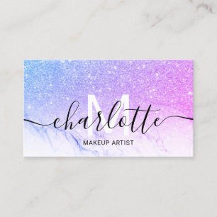 Carte De Visite Parties scintillant rose violet ombre nom maquilla
