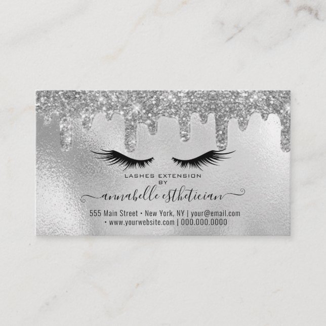 Carte De Visite Parties scintillant Silver Eyelash Extension Nomin (Devant)