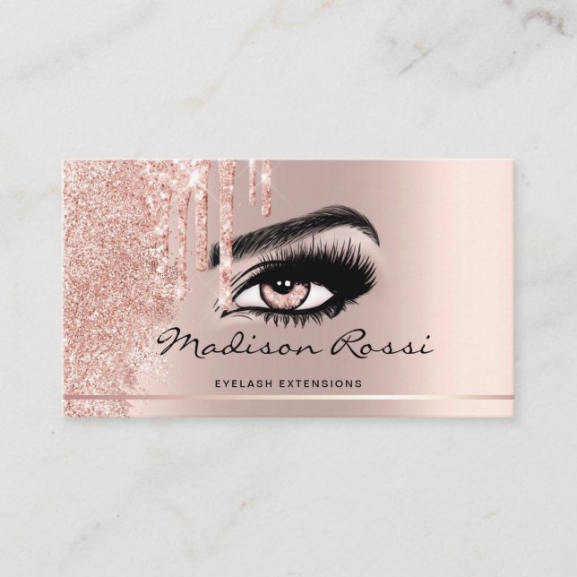 Carte De Visite Parties scintillant tendance Rose gouttes d'or Las (Devant)