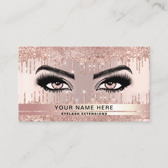 Carte De Visite Parties scintillant tendance Rose gouttes d'or Las (Devant)