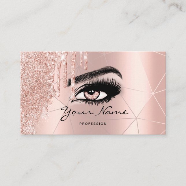 Carte De Visite Parties scintillant tendance Rose or Drives géomét (Devant)