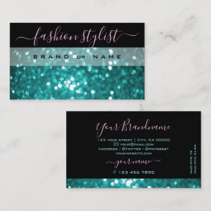 Carte De Visite Parties scintillant Turquoise brillante noire