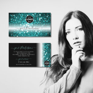 Carte De Visite Parties scintillant Turquoise brillante noire avec