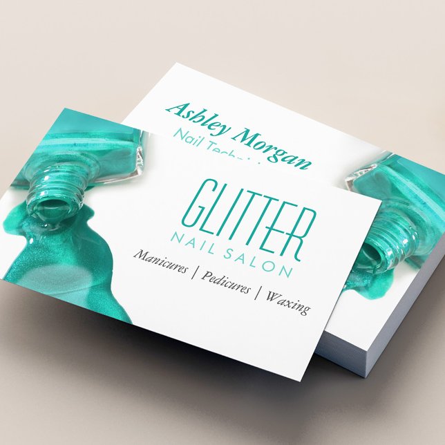 Carte De Visite Parties scintillant turquoise Nail Salon Manucure  (Ideal for nail technicians, manicurists, or beauty professionals.)