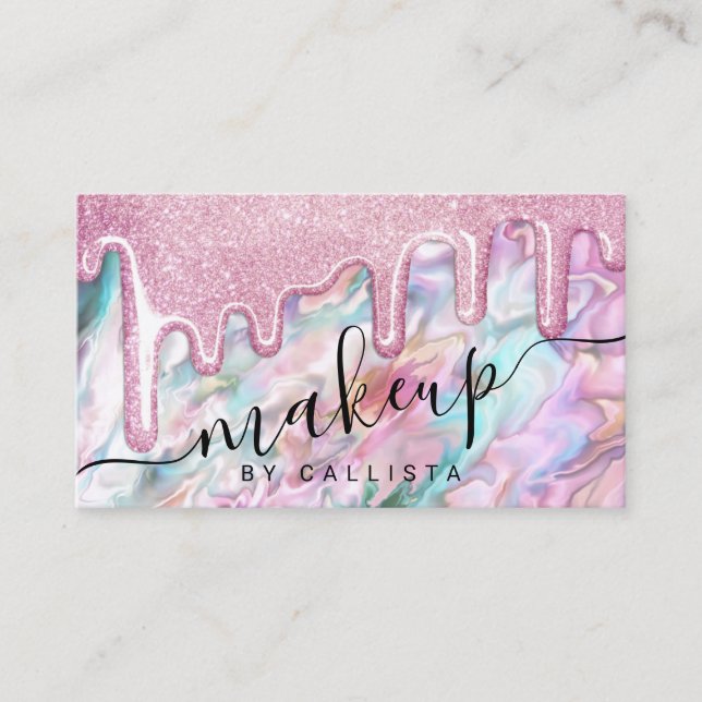 Carte De Visite Parties scintillant Turquoise perle rose fille maq (Devant)