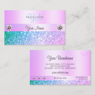 Carte De Visite Parties scintillant Turquoise rose clair chatoyant