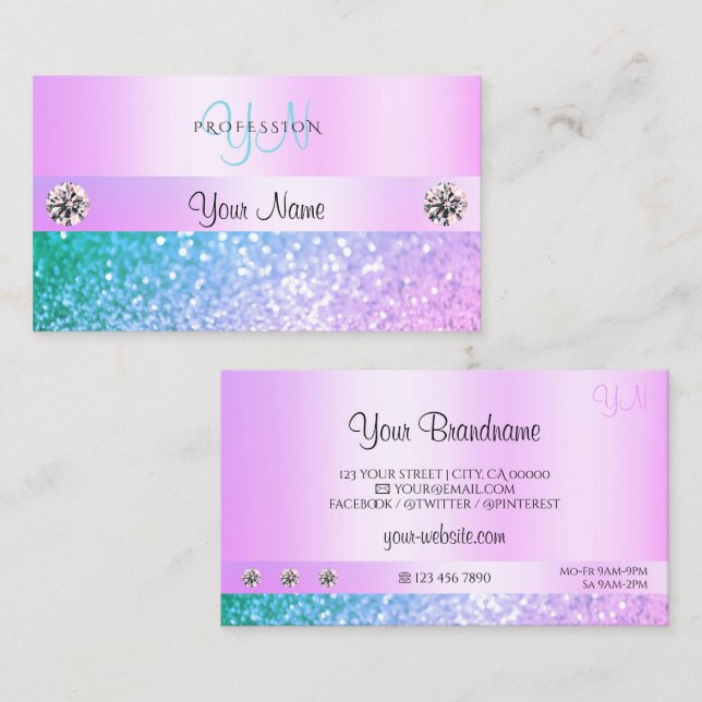 Carte De Visite Parties scintillant Turquoise rose clair chatoyant (Devant / Derrière)