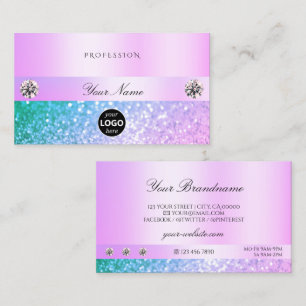 Carte De Visite Parties scintillant Turquoise rose clair chatoyant