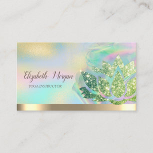 Carte De Visite Parties scintillant verte Lotus Holographique Encr