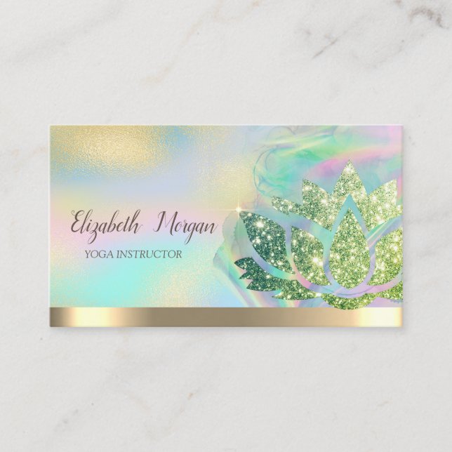 Carte De Visite Parties scintillant verte Lotus Holographique Encr (Devant)