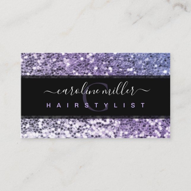 Carte De Visite Parties scintillant violet noir Monogramme tendanc (Devant)