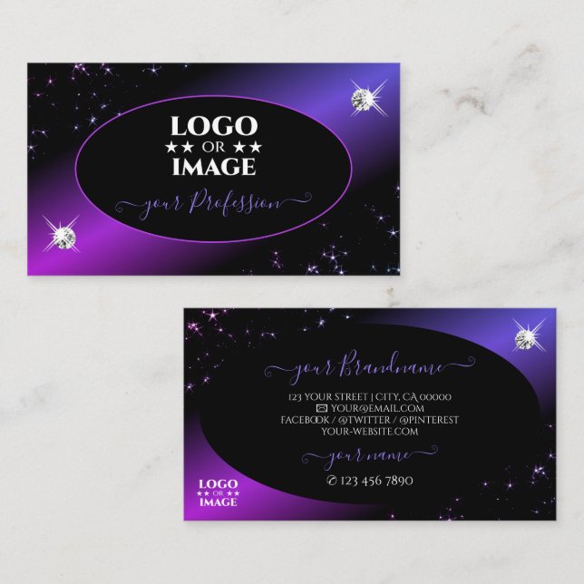 Carte De Visite Parties scintillant violet rose noir Stars Bijoux  (Devant / Derrière)