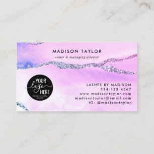 Carte De Visite Parties scintillant violette Agate Logo personnali