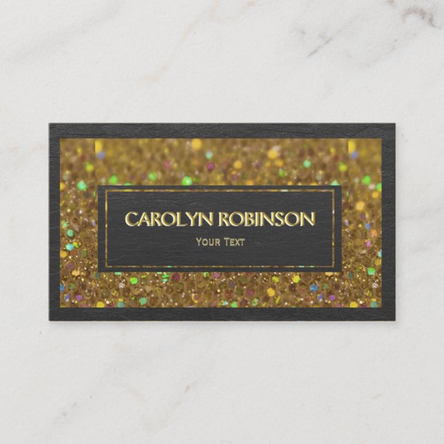 Carte De Visite Parties scintillantes de Bokeh d'or avec le cuir (Devant)