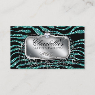 Carte De Visite Parties scintillantes élégantes Teal de zèbre d