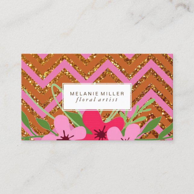 Carte de visite - parties scintillantes florales (Devant)