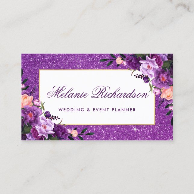 Carte De Visite Parties scintillantes florales pourpres (Devant)