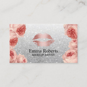 Carte De Visite Parties scintillantes roses d'argent de lèvres