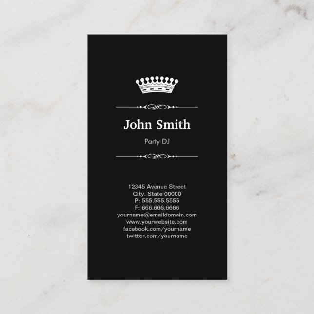 Carte De Visite Party DJ Simple Elegant Royal Crown (Devant)