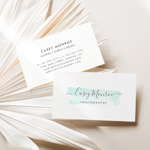 Carte De Visite Pastel Aqua & Grey Aquarelle Signature Script