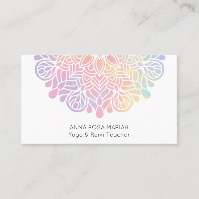 Carte De Visite *~* Pastel Aquarelle Rainbow Mandala Spirituelle (Devant)