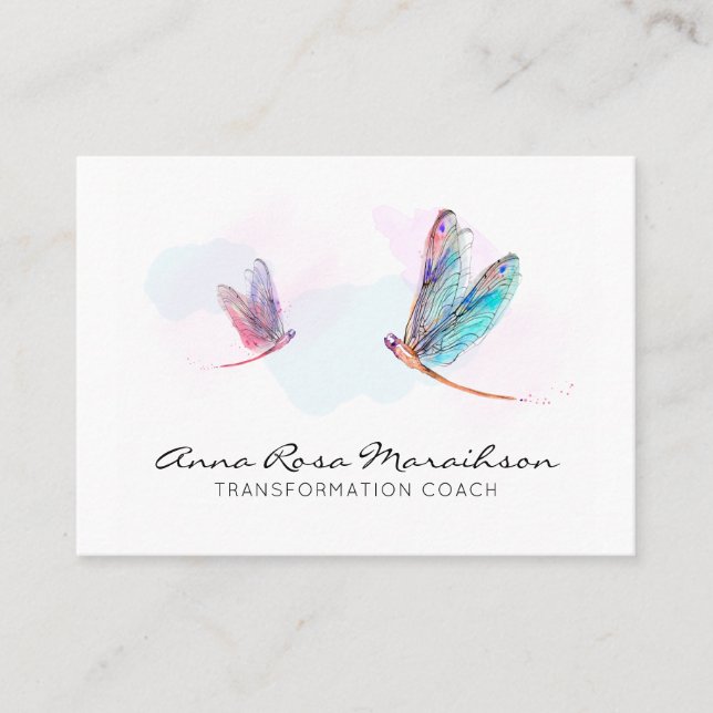 Carte De Visite *~* Pastel Aquarelle rose Bleu Dragon Business (Devant)