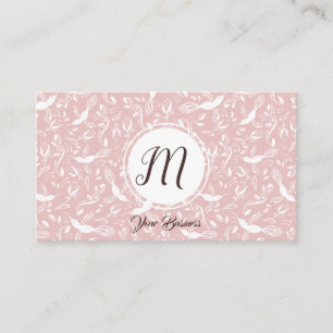Carte De Visite Pastel Baby rose Floral Birds tendance Monogramme