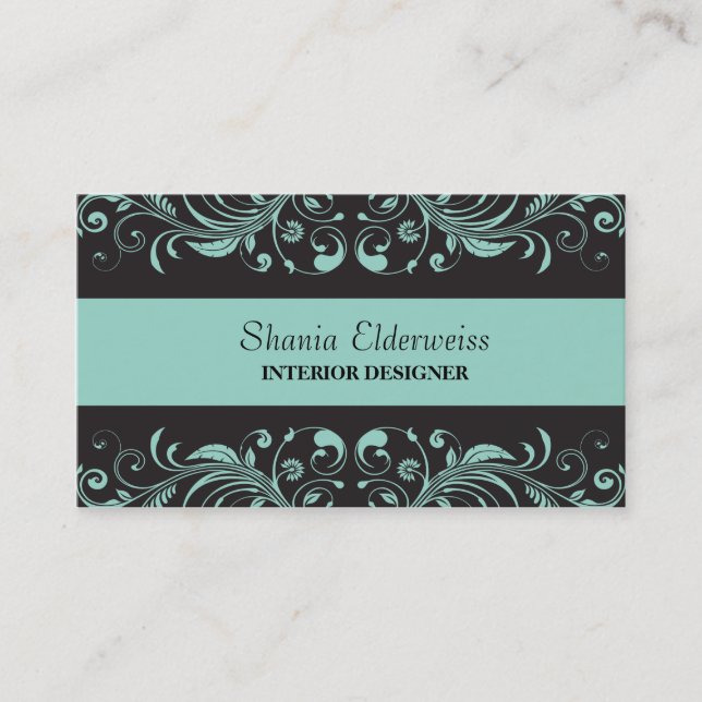 Carte de visite Pastel Blue & Black Damask (Devant)
