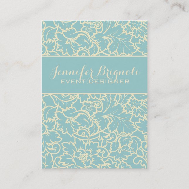 Carte De Visite Pastel Blue Et Creme Floral Damas (Devant)