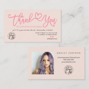 Carte De Visite Pastel blush rose coeur photo logo commander merci