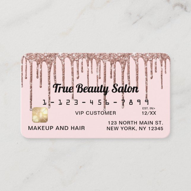 Carte De Visite Pastel Blush Rose Rose Parties scintillant Gold Dr (Devant)