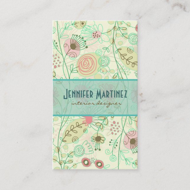 Carte De Visite Pastel Fleurs Rétro Simple À Main Tirées (Devant)