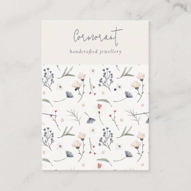 Carte De Visite Pastel Floral Blue Rust Script Porteur Collier (Devant)