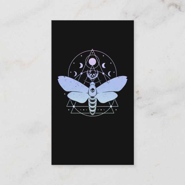 Carte De Visite Pastel Goth Moth Moon Wiccan Crescent Crâne (Devant)