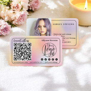 Carte De Visite Pastel holographique Social Media QR Code Photo Lo